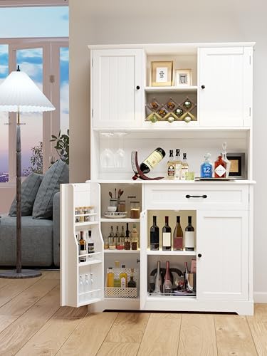Gizoon Kitchen Pantry Cabinet with Countertop Kitchen Hutch Storage Cabinet 67.7" Tall Pantry Coffee Bar with Storage for Dining Room and Craft Room, White