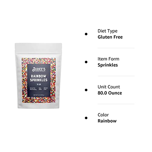 Judee's Rainbow Sprinkles 5 Lb - Gluten-Free And Nut-Free - Brighten Up Your Baked Goods - Great For Cookie And Cake Decoration - Use For Baking And As Dessert And Ice Cream Toppings #TOP7