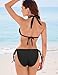 Buauty Womens Adjustable Bikini Set V Neck Halter Top Bathing Suit Crisscross Back Triangle Bottoms Side Ties Swimsuit Swimwear Swim Swimming Basic Fashion Cute Modest Flattering Push Up Black S