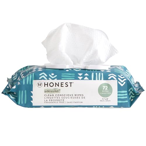 Image of The Honest Company Unscented Wipes Over 99% Water Compostable Plant-Based Baby Hypoallergenic for Sensitive Skin EWG Verified Balance Blues 72 Count