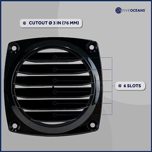 Five Oceans Fo1675-M2 Louvered Flush Hose Ventilators, Ventilation Area Of 3 Inches Diameter, Black, Reinforced Injection-Molded Abs Plastic, 6 Slots, 2-Pack #TOP4