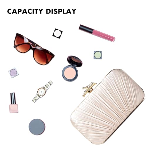 Image of Evening Bag for Women- Gold Clutch Purse Pleated Clutch Bag with Chain Crossbody Bag for Formal Wedding Party (Style 14-Light Gold)