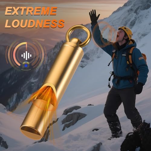 Brass Emergency Whistles 2 Pack with Tangle-Free Lanyard - Pealess Safety Whistle Survival Loud Blast for Kayak Life Vest, Boating, Camping Hiking, Hunting, Adults - Image 3