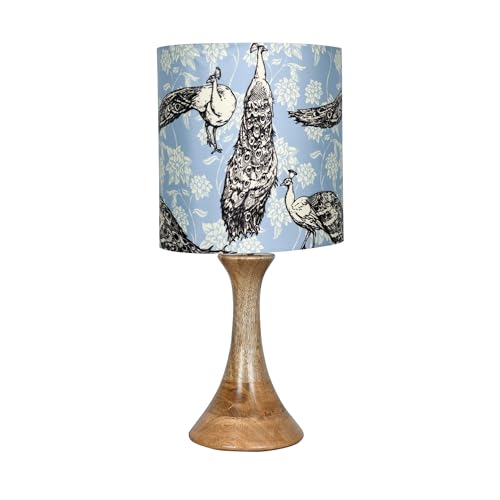 Image of Homesake Rustic Wood Table Lamp Bedside Wooden Desk Lamps for Living Bedroom Study Night, Kids Room, House Warming Festival Gift, Home Decor, Peacock Grey Shade