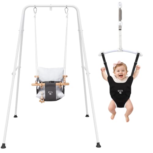 2 in 1 Baby Jumper & Swing, Foldable Stand, Toddler Swing Set for Indoor & Outdoor