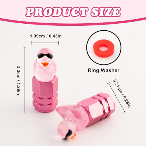 4Pcs Duck Tire Valve Caps, Funny Sunglasses Duck Valve Stem Caps Covers for Wheels, Decorative Cute Tire Valve Caps for Car Accessories (Hexagon Duck Pink)