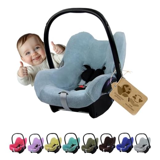 Frottee Sommerbezug [Schonbezug für Babyschale] Autositz kompatibel mit Maxi Cosi Cabrio Fix + GRATIS Gurtpolster (blau-grau)
