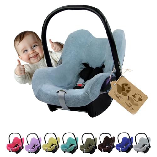 Frottee Sommerbezug [Schonbezug für Babyschale] Autositz kompatibel mit Maxi Cosi Cabrio Fix + GRATIS Gurtpolster (blau-grau)