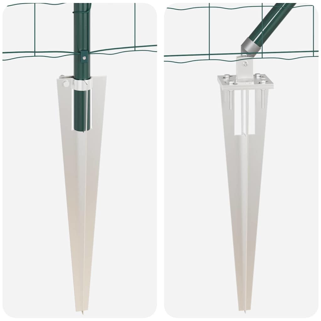 Juego de valla europea de 25 x 1 m, valla de alambre verde de acero, juego completo con postes, casquillos de suelo y alambre tensor, valla de alambre para exteriores y parcelas