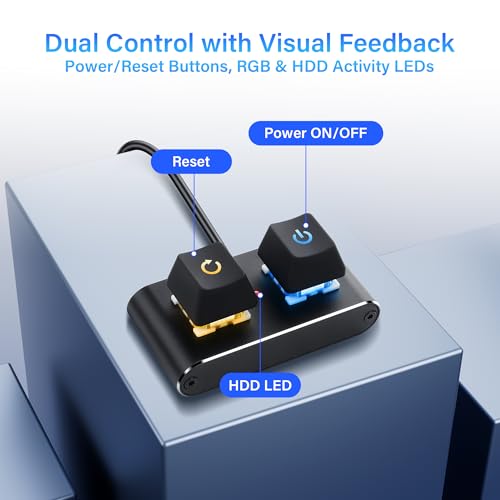 SinLoon Case Accessories External PC/ATX Switch with RGB LED & HDD Activity Light - 2M/6.5FT Desktop Power Button for Motherboard (Power/Reset), DIY PC Construction (Metal Housing) miniatura 4