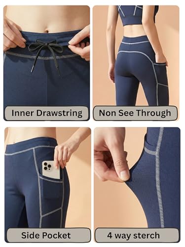 Image of BLINKIN Women's 3 /4 Gym Wear Tights for Women with Side Pockets : Perfect for Active Wear, Yoga & Workout - The Ultimate Gym Pants for Woman & Girls (015)