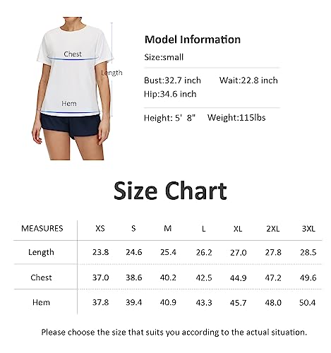 The Gym People Women's Short Sleeve Workout Shirts Breathable Yoga T-Shirts With Side Slits Athletic Tee Tops White #TOP6
