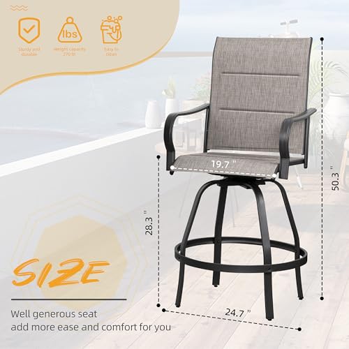 Shintenchi 4 Piece Patio Swivel Bar Stools, All-Weather Padded Textile Outdoor High Top Bistro Chairs,Outdoor Height Bar Patio Stools& Bar Chairs Set of 4 with High Back for Yard, Balcony, Deck - Image 3