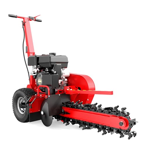 Trencher Ditching Trencher 420cc 15HP Gas Powered E-Strat Trencher For 24 Trench Depth with 27pcs Carbide Alloy HighPressure Teeths Wheel (420cc)
