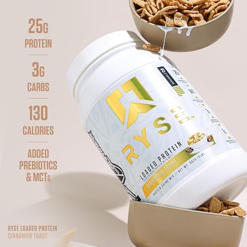 Image of RYSE Loaded Protein Powder - Cinnamon Toast - 25g Whey Protein Isolate & Concentrate with Prebiotic Fiber & MCTs - Low Carb, Low Sugar, Digestive-Friendly - 20 Servings / 1.5 lb Tub
