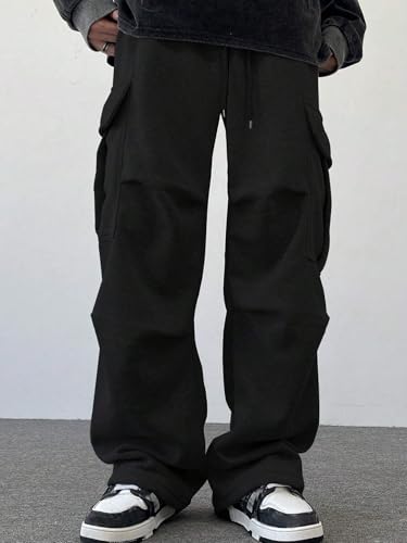 ZAFUL Men's Casual Cargo Pants Hiking Pants Workout Drawstring Jogger Sweatpants Athletic Pants Pocket 0-Black S3