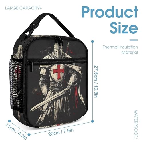 Knights Printed Backpack with Lunch Box Bag Pencil Case Pouch 3pcs Daypack Set for Women Men4