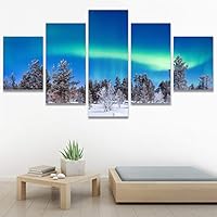 SIGNWIN 5 Panel Canvas Wall Art Modern Art Astronomy & Space Aurora Colorful Global Multicolor Photography for Home Decorations Ready to Hang - 60