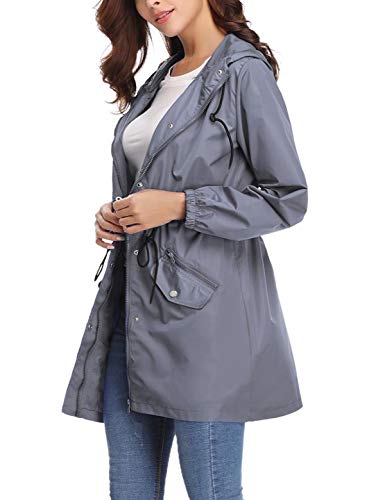 Aibrou Women Light Rain Jacket Waterproof Plus Size Outdoor Trench Raincoat with Hood Lightweight Gray Medium - Thumbnail 5
