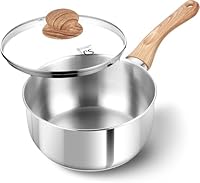 KOCH SYSTEME CS Stainless Steel Saucepan, 1 Quart Saucepan with Lid & Heat-resistant Bakelite Handle, Tri-ply Bottom Steel Sauce Pan with Lid, Induction Ready, Stainless Steel Pot 1QT