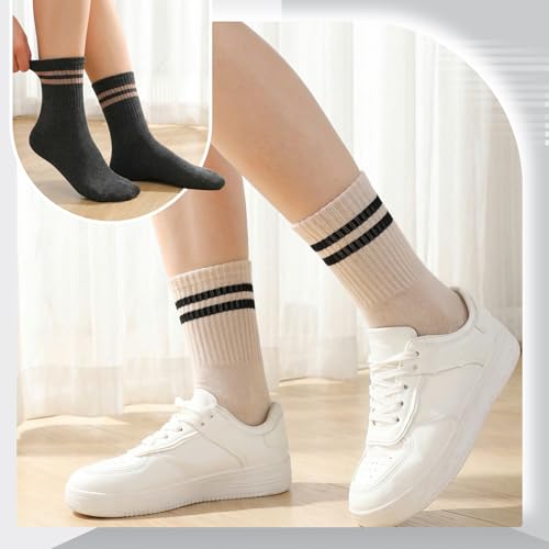 Image of Jspupifip 8 Pair Striped Athletic Crew Socks Running Socks for Men Women | Moisture-Wicking, Soft Stretchy Casual Mid Calf Socks Size 5-8, Breathable Casual Gym Socks