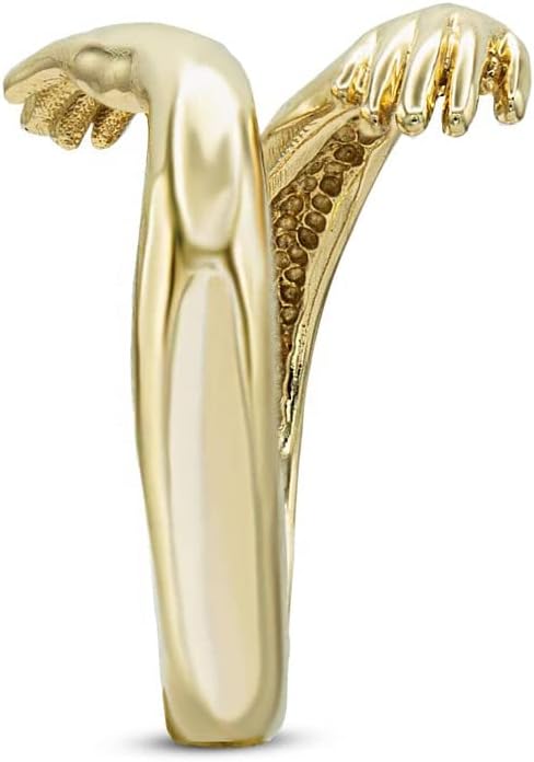 Women's Hug Ring 14K Yellow, White or Rose Gold Hand Style Hug Embrace Statement Promise Ring, Your Choice of Metal