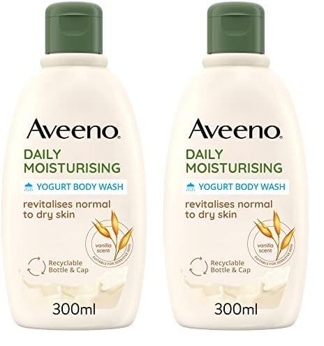 Aveeno Daily Moisturising Yogurt Body Wash | Genltly Cleanses Normal to Dry Skin | Vanilla and Oat Scented | 300ml [Packaging may vary] (Pack of 2)