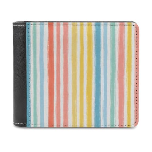 Summer Color Vertical Stripes Textile Pattern Soft PU Leather Bifold Wallet, Coin Purse Credit Pass Case, Durable Card-Holder Slim Billfold for Men Woman Money Storage