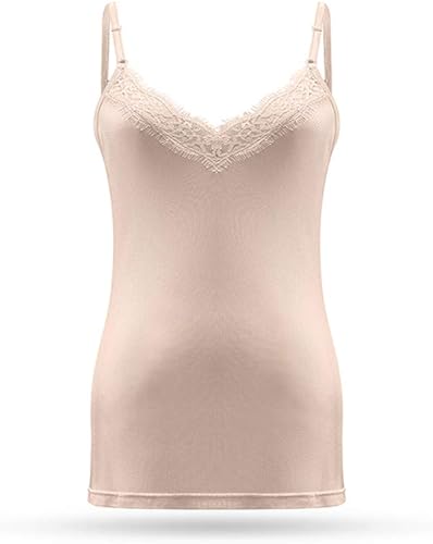 Miniatura 2 de SilRiver Camisola de seda para mujer, cuello en V profundo, camisetas sin mangas de encaje para mujer