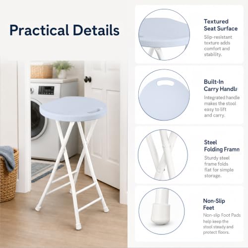 Image of COOZMENT 24-Inch Folding Stool with Handle, Folding Bar Stool with Non-Slip Feet,Folding Chair,Indoor and Outdoor Foldable Stool for Adults,500 lbs Capacity,Kitchen,Game Room(13 inchx11.5 inchx24 inch,White)