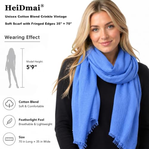 Image of Lightweight Cotton Blend Scarf for Women Men | Large,Breathable,Thin,Soft,Crinkle Scarf,Hijab Head Wrap,NeckScarf,Everyday,Travel Scarf,Summer Dress Scarves Holiday Gift