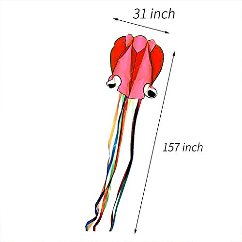Binory Large Octopus Kite Long Tail Beautiful Easy Flyer Kites Beach Kites with Colorful Ribbon and Kite Board with 98.4ft String Outdoor Parent-Child Toys for Kids Adults Park(Red)