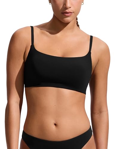 Image of CRZ YOGA D-DD Scoop Neck Bikini Tops | Removable Pads, Adjustable Spaghetti Straps, Swim, Bathing Suit Bra for Women