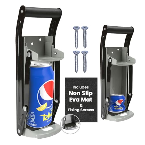 LKH Can Crusher & Bottle Opener - Soda Beer Can Crushers for Recycling, Wall Mounted with Soft Grip Handle, Built-in Tin Opener 2-in-1 Heavy Duty Tool for Bottles, Tins & More (Grey)