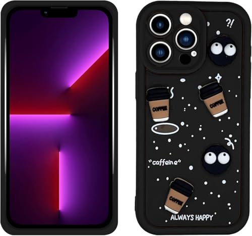 Image of GoldKart Back Case Cover Compatible for iPhone 13 Pro Max | Cute Fun Cartoon 3D Ball Coffee Silicone Case | Full Body Protection Back Cover for iPhone 13 Pro Max - Black