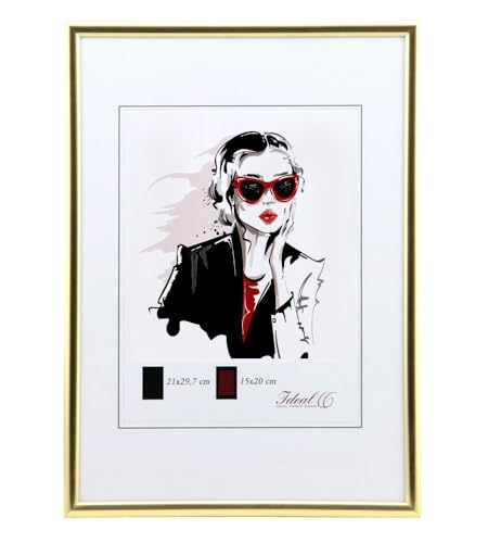 KM FOTO Moderner Glas Bilderrahmen NLS aus Kunststoff Perfekt für Fotos, Poster und Wanddeko Collage Design: Farbe: Gold | Format: 40x60