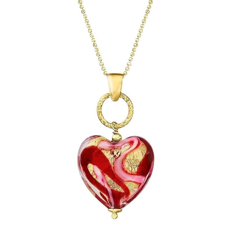 Red Murano Glass Heart Necklace for Women 18K Gold Plated 925 Sterling Silver Adjustable Chain Dainty Valentine Christmas Birthday Gift for Her