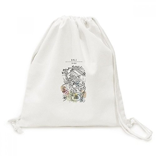 Sac à cordon en toile Chine maisons bondées Dali pour voyage