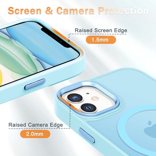 Image of YENAPOON for iPhone 12 Pro /iPhone 12 Case, Matte Magnetic Case, Light Blue | Fit for Magsafe, Screen Protector Included, Matte Translucent Frosted Slim Shockproof Protective Phone Cover