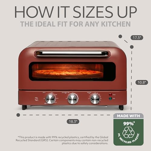 Image of WILLOW Eco Series Electric Indoor Pizza Oven - 1800W, 5 Presets, Heats up to 750F, Countertop Pizza Maker with 12 inch Ceramic Stone for Pizzeria-Style Crust, Scraper and Cutter Included - BURGUNDY