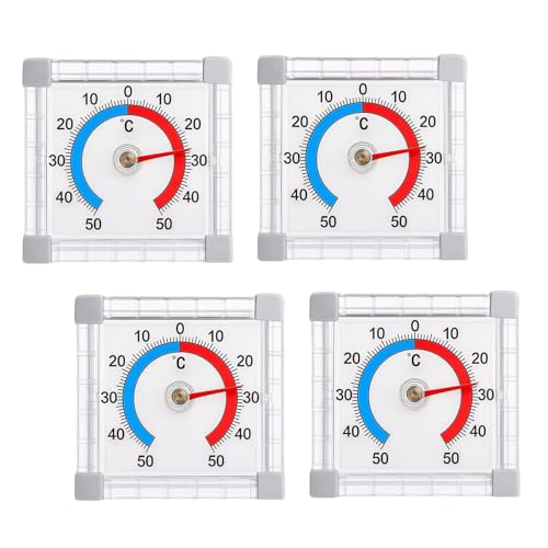 Tmefoy 4 Pezzi Termometro da Finestra Autoadesivo Analogico, 7.5x7.5cm, Termometri Adesivi per Porte e Finestre, Termometro analogico per finestre da esterno, ±50 °C, per uso esterno