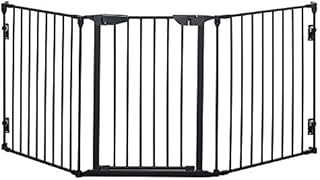 PawHut Pet Safety Gate 3-Panel Playpen Fireplace Christmas Tree Metal Fence Stair Barrier Room Divider with Walk Through Door Automatically Close Lock Black