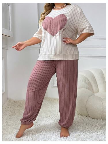 Verdusa Women's Plus Size Ribbed Pajama Set 2 Piece Half Sleeve Top and Pants3