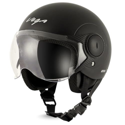 Vega Atom ISI Certified Smooth Matt Finish Open Face Helmet for Men and Women with Clear Visor(Dull Black, Size:M) : Amazon.in: Car & Motorbike