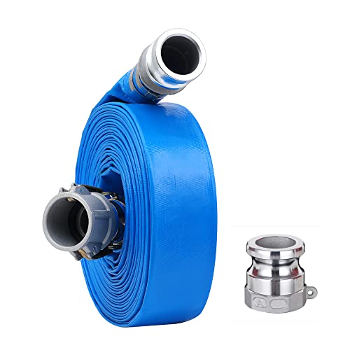 Image of 1-1 /2 inch x 50ft PVC Lay Flat Discharge Hose With Aluminum Camlock C & E Fittings, Cam Lock Fitting Type A included, Pump Backwash Hose Assembly | Fittings, Cam Lock Fitting Type A included, Reinforced Pump Backwash Hose Assembly