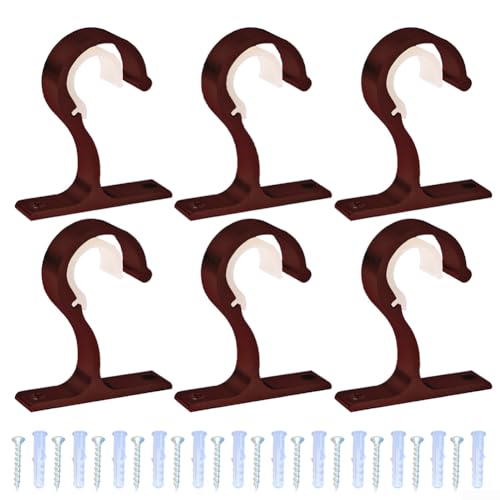 6PACK Aluminum Alloy Curtain Rod Brackets Set, Heavy Duty Ceiling Mount Holders Support for 25-28mm Rods, Home Window Treatment Hardware(Red)
