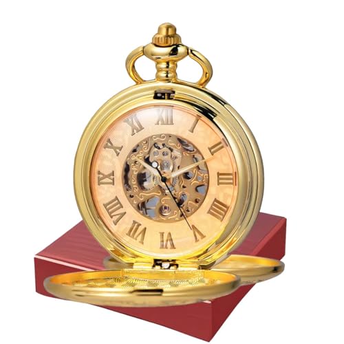 Udaney Vintage Style Mechanical Skeleton Pocket Watch with Roman Numerals