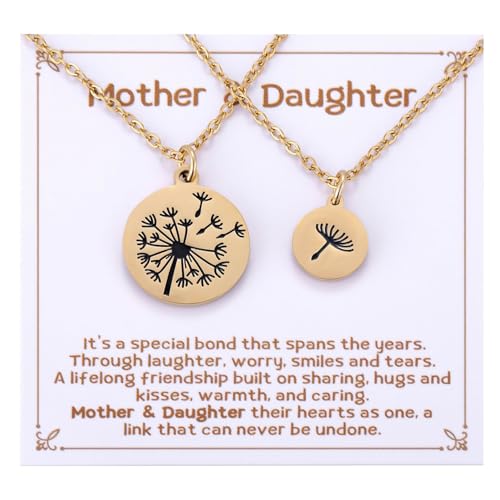 Kvekstio Mother Daughter Gift - Set of 2 Dandelion Necklace Jewelry, Mom Daughter Relationship Dandelion Charm Necklace Gift