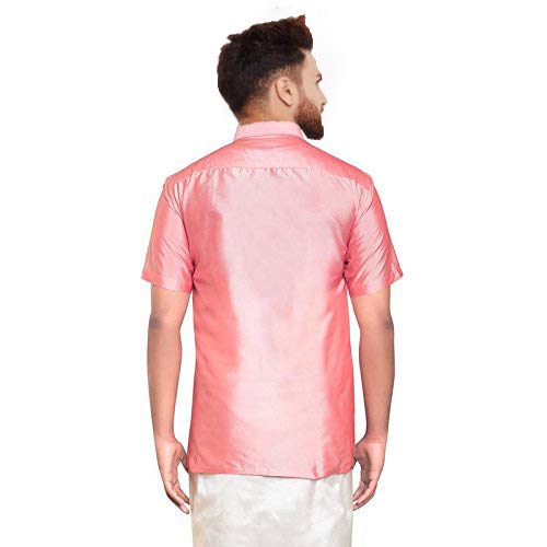 Image of SJS-Men's Half Sleeve Solid Art Silk Shirt