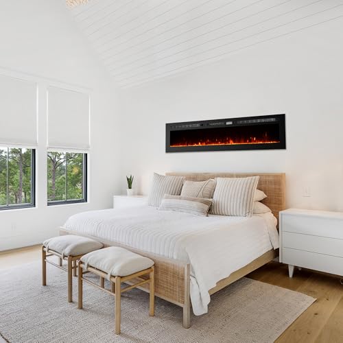 Electric Fireplace in Wall Recessed and Wall Mounted, 60 Inch Modern Fireplace Heater with Multicolor Flame, Timer, 750/1500W Black Fireplace Controlled by Touch Screen or Remote - Image 3